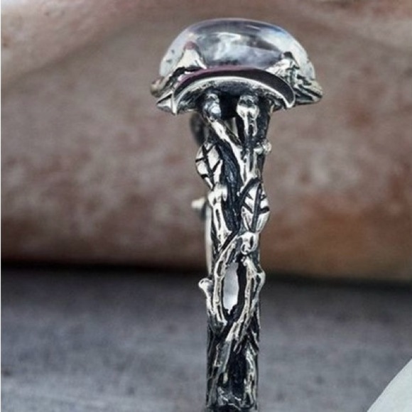 Silver Moon Stone Ring Witchy Themed Ring, Forest Ring - Picture 2 of 6